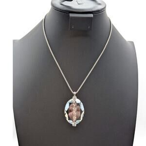 Chico's Convertible Faceted Glass Pendant Silver Tone Long Adjustable Necklace